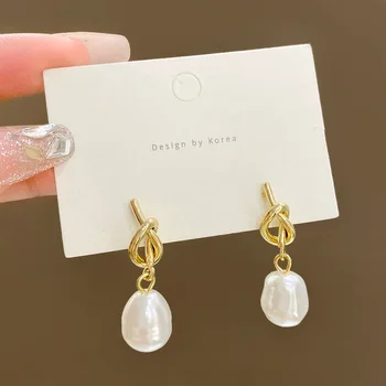 925 Silver Needle Korean Fashion Irregular Pearl Drop Earrings For Women Jewelry 2025 Trending New Women's Knotting Earrings