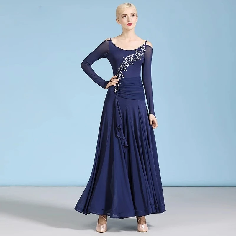 New Modern Dance Dress 1885 National Standard Dance Dress Long sleeved Hanging Strap Waltz