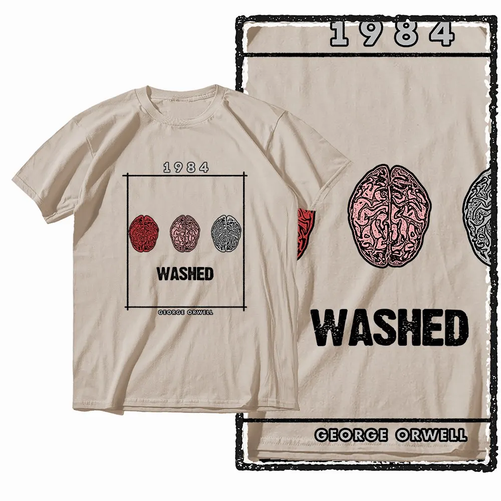 G01 Beige Baumwolle Big Size 1984 Grafik-T-Shirt für Herren | Streetwear Cooles Vintage O-Neck Herren-T-Shirt – Detail 5