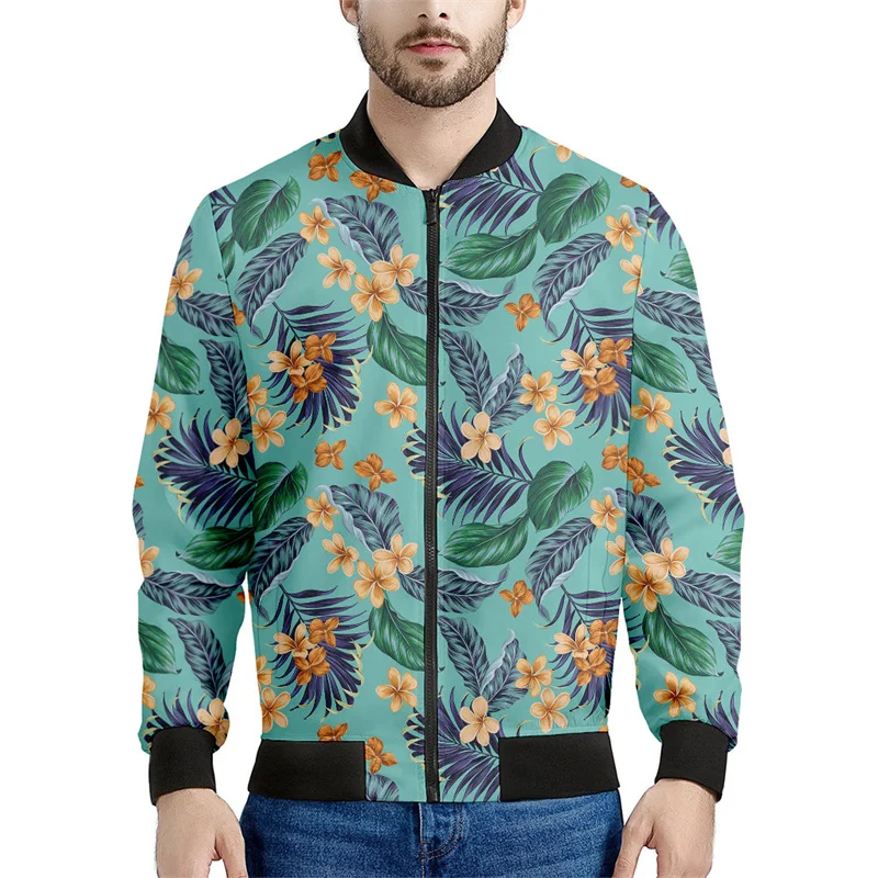 thumbnail image 1 of Chaqueta con estampado de flores hawaianas para hombre, sudaderas con estampado 3D de plantas coloridas, mangas largas, abrigos con cremallera para primavera y otoño, 1 of 5