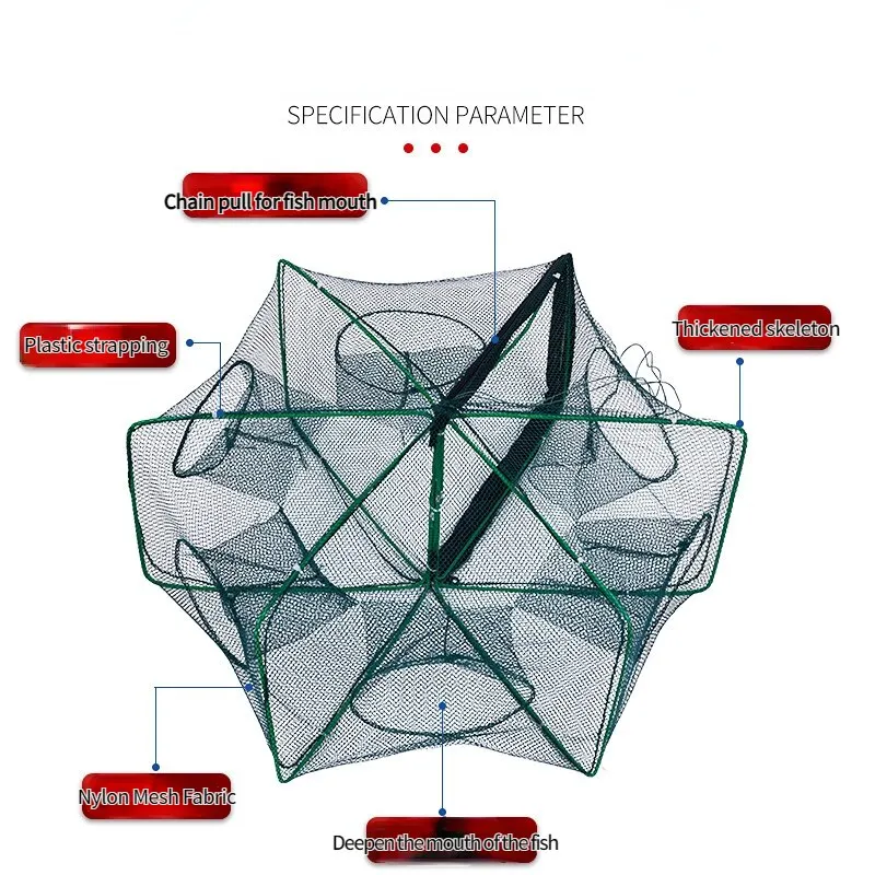 Fish Trap Fishing Net Mesh Folded Hexagon Octagon 6/8 Holes Fish Shrimp Automatic Crayfish Catcher Baits Cast Mesh
