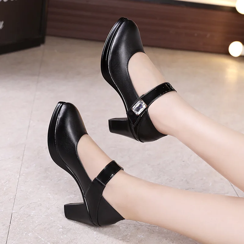 

Plus Size 32-43 Block Heel Platform Shoes Women Mary Jane Shoes 2021 Spring Medium Heels Office Work Shoes Black White