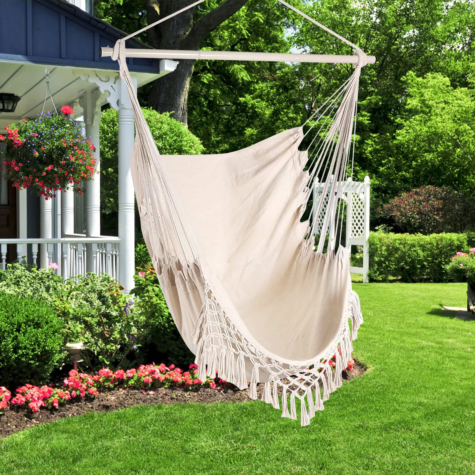 Amaca Da Esterno Sedia Addensata Appesa Portatile Relax Tela Altalena Sedile Fisso Viaggio Campeggio Sedia Pigra Con Cuscino