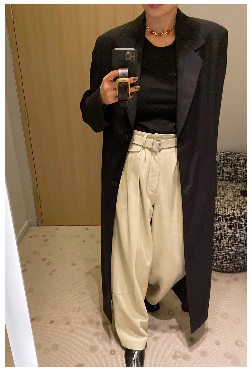 

High-level Commuter Wool Lapel Collar Two-button Straight A-line Over The Knee Woolen Long Trench Coat