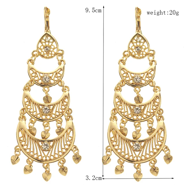 Libyan-女性用の穴のある金属製のイヤリング,ペンダント付きの  