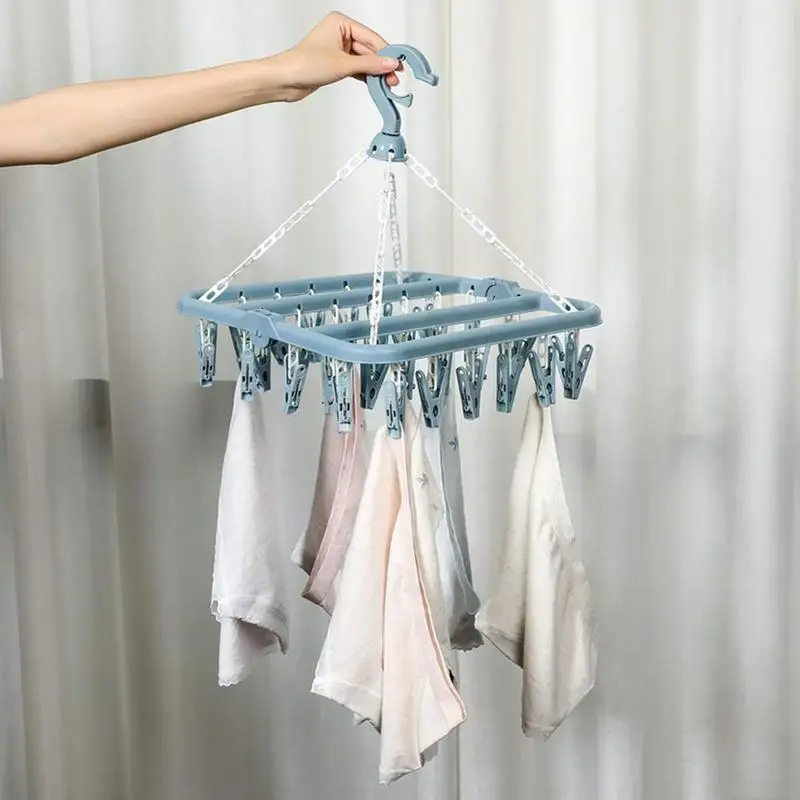 12 Clips Folding Hanging Drying Rack Sock Drying Hanger Multi-functional  Foldable Underwear Socks Clips Plastic Clothes Clamps Hanger 