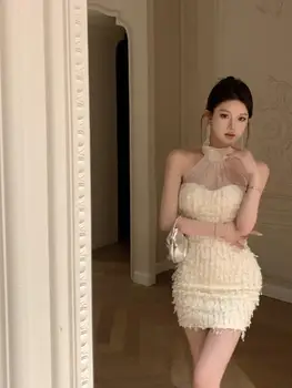 Robe femme moulante maille sexy col licou fente élégante