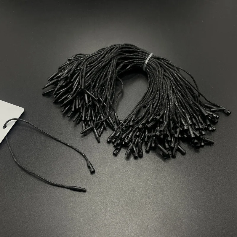 100pcs 20cm clothing tag garment black wax rope one-handed garment tag rope hanging beads square label polyester