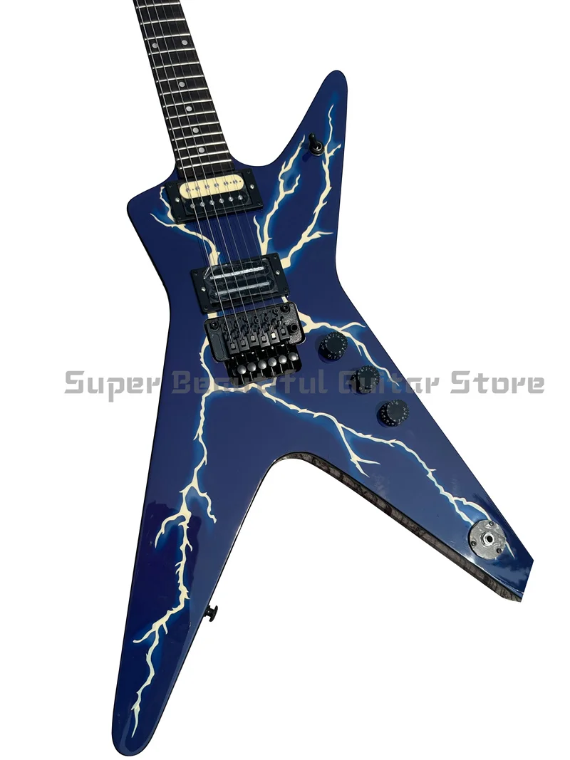 

Irregular electric guitar, black double shake, imported wood and paint, green tiger pattern, bright light, in stock, fast shippi