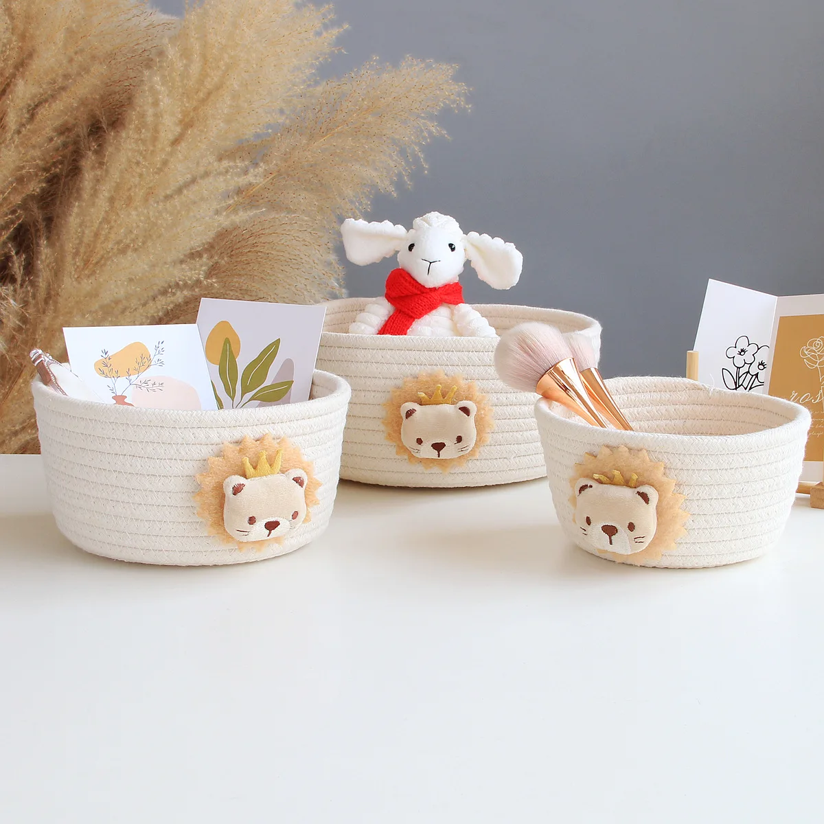 

Cartoon Animals Cotton Rope Woven Storage Basket Children's Toy Organizer Handmade Desktop Storage Candy Clothes Toy Box Basket