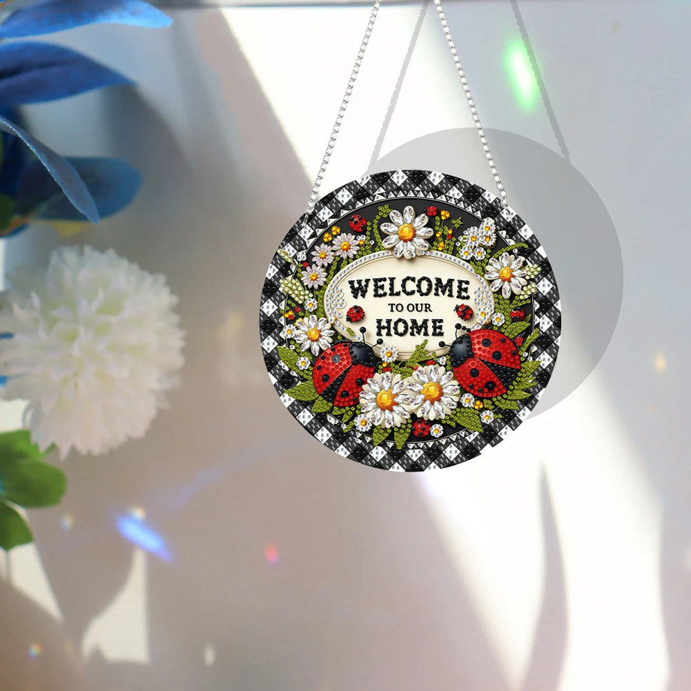 Suncatcher Welcome Sign Diamond Painting Hanging Sign Diamond Painting Art Pendant Crystal Ornaments for Kid DIY Craft