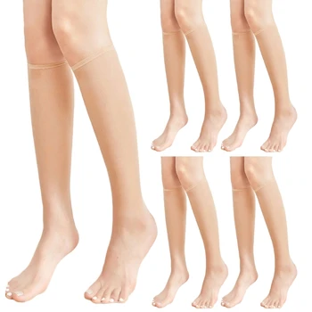 5 paia calze autoreggenti ginocchio in fibra cristallo estiva da donna calze a compressione ultra-sottili trasparenti a 1