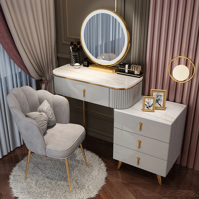 Tocador de lujo minimalista para dormitorio, mesa de maquillaje