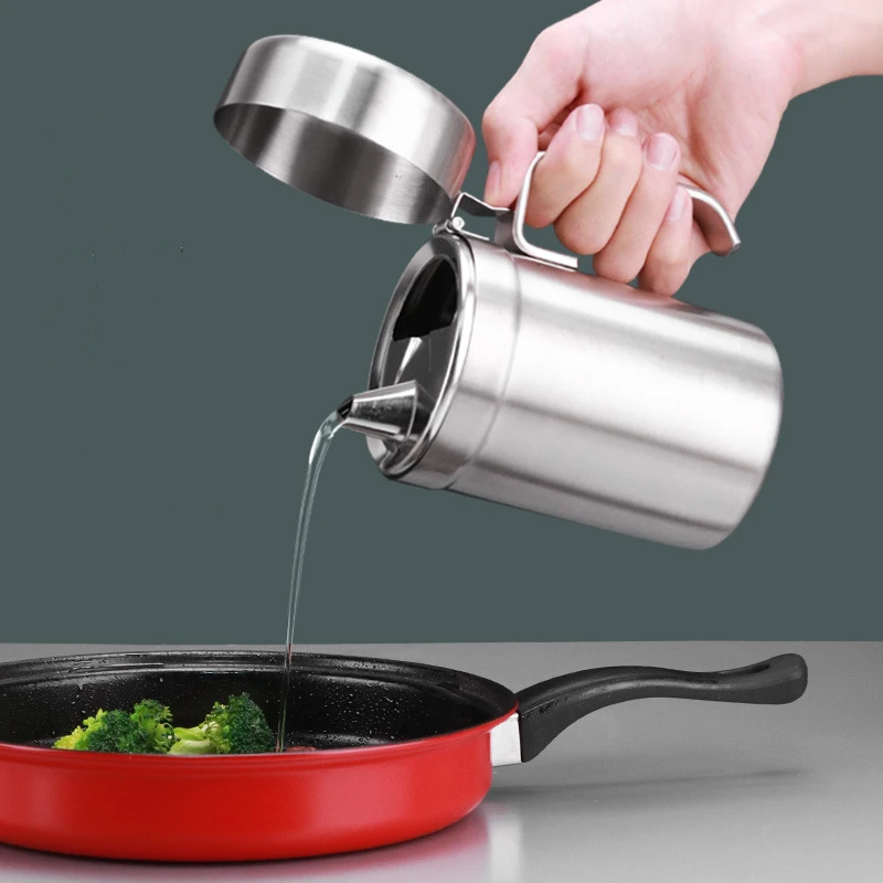 

Oil Filter Pot Strainer Grease Storage Can with Lid Stainless Steel Leak-Proof Separator Container Kitchen Cooking Tools