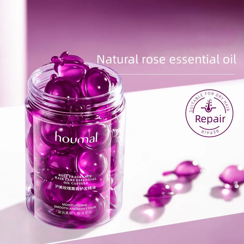 30Pcs Rose Essential Oil Capsules Supple Dry Hair Keratin Plant Complex Oil Dry Damaged Hair Repair Female Repair Essence