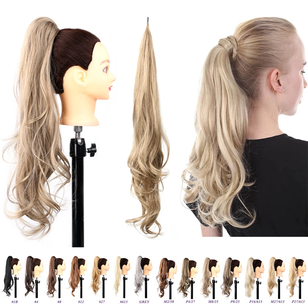 Flexible Pony Tail Extension Smooth Tip Long Layered Synthetic Bouncy Curly Hair Pieces No Tape No Glue Hair Ponytails