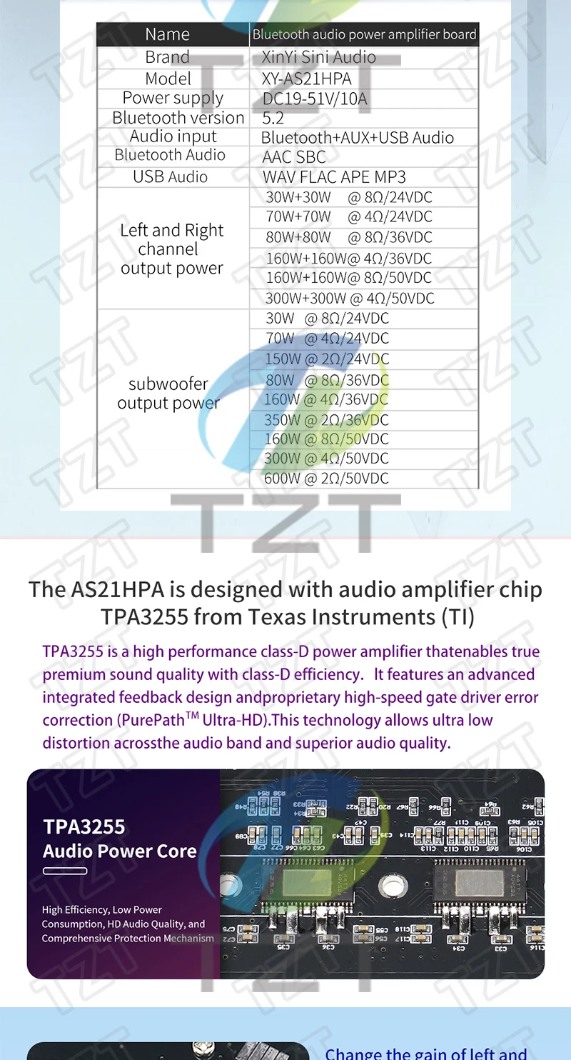 XY-AS21HPA Bluetooth High-Power Digital Verstärker Bord 2,1 Kanal Subwoofer 300 W * 2 + 600 W Dual TPA3255 Amplificador – Detail 3