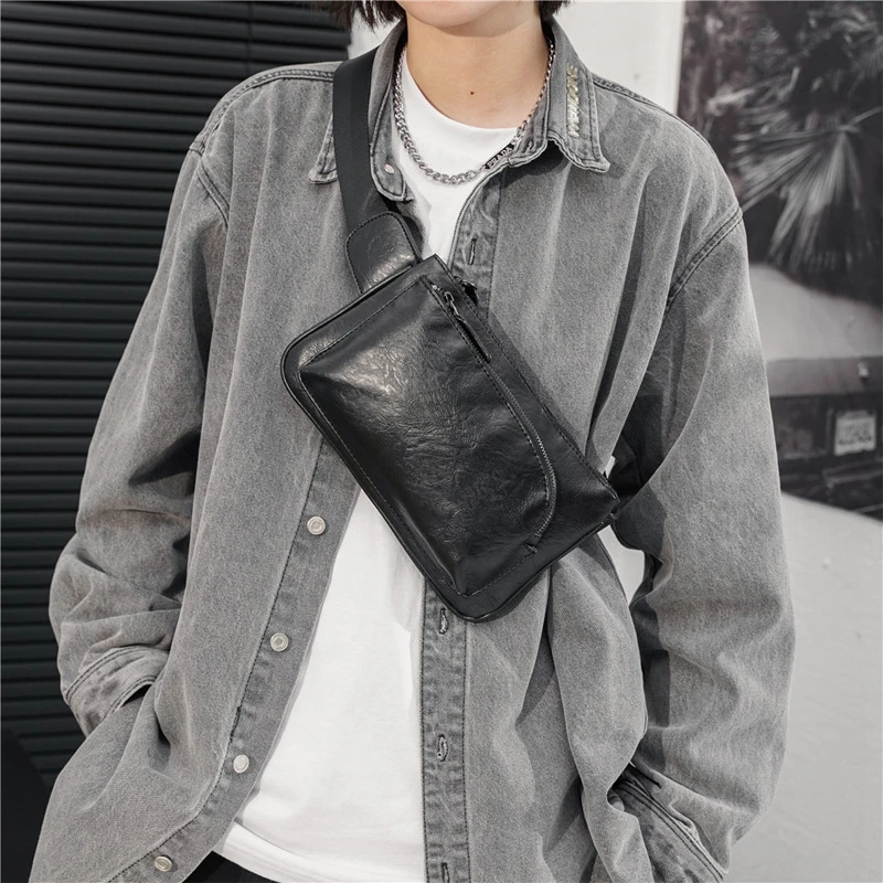 New Men's Casual Mobile Phone Bag Waterproof Solid Color Quality Chest Bag Outdoor Fashion Sports Waist Bag