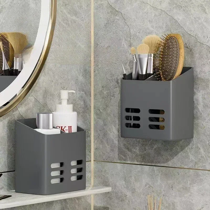 Bathroom Shelf Makeup Storage Organizer No Drill Toiletries Shelves Wall Mount Comb Skin Care Product Rack Accessories