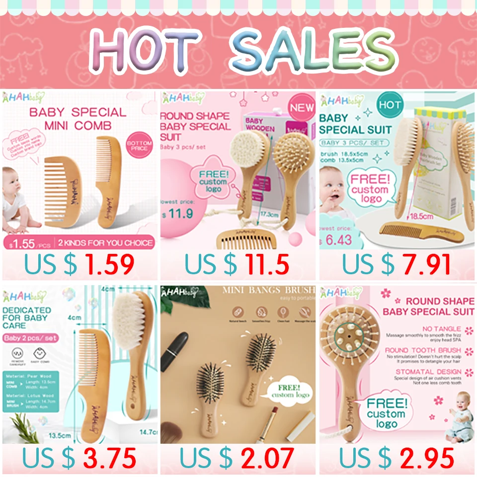 Baby Hair Brush And Comb Set for Newborn Massage Bath Shower Custom Logo Comb For Hair Mini Baby Brush Wooden Hair Brush for Kid