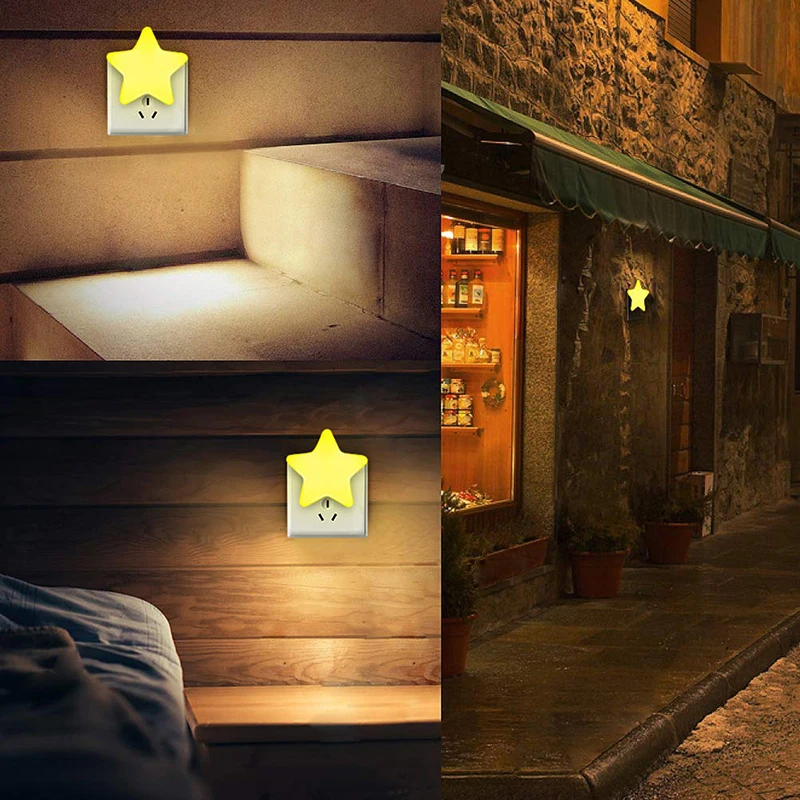 Mini Cute Star LED Night Light EU AC110-220V Pulg-in Children Lamp Control Night Lamp Wall Socket Sensor Light Bedside