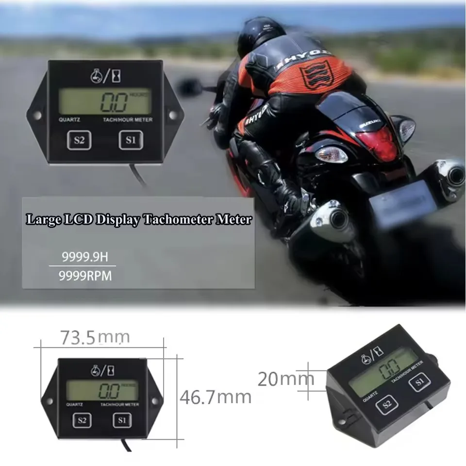 Digital Tach Hour Meter LCD Display for Motorcycle Engines