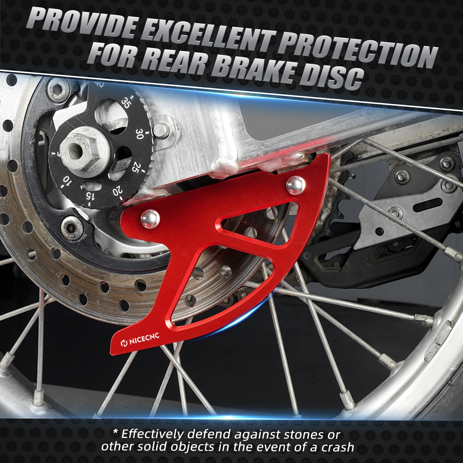 NICECNC Bremsscheibenschutz hinten für Honda XR250 1990–2004 XR650L 1993–2024 XR600R 1991–2000 XR400R 1996–2004 XR 250 650L 600R 400R – Detail 3