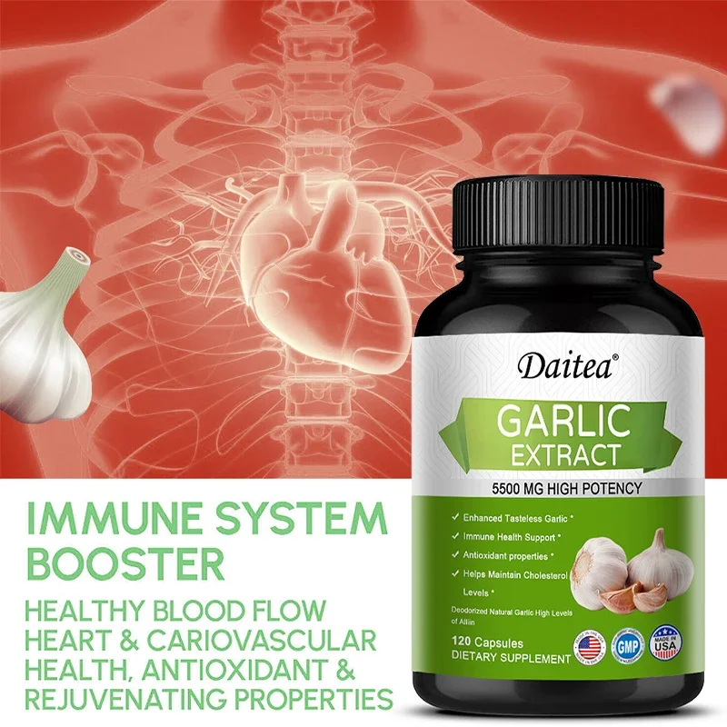 Odorless Garlic 5500 mg Rapid Release High Potency Capsules for Immune Health, Antioxidants, Cardiovascular, Cholesterol