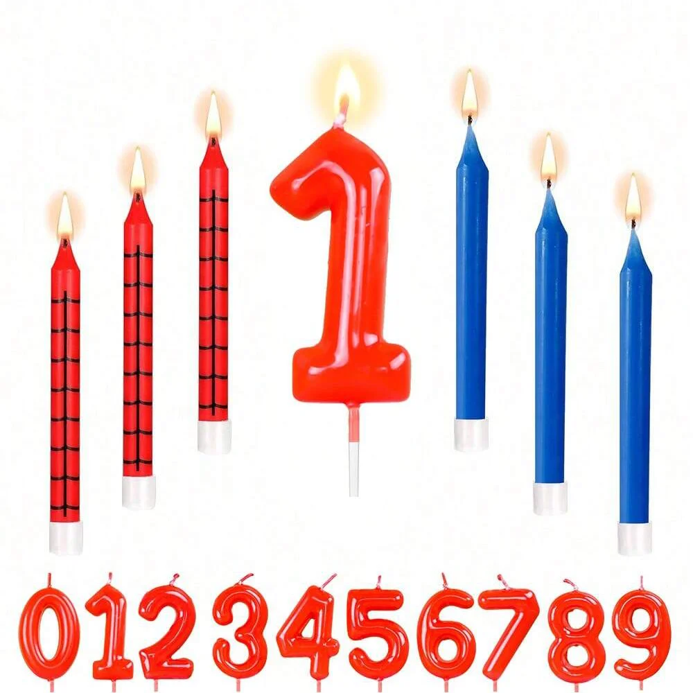 Vela De Cumpleaños Temática Araña Y Telaraña – Roja Y Azul, 6 Cm De Alto, De Parafina, Ideal Para Decorar Tartas De Halloween O Fiestas Infantiles