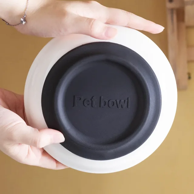 Ceramic Cat Plates with Silicone Anti Slip Pad Pet Bowl Snack Can Container 3
