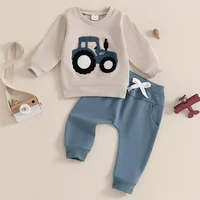 Citgeett-Sweat-shirt brodé à manches longues pour tout-petit garçon, tenues d'automne, ensemble de pantalons solides, vêtements de printemps et d'automne 2