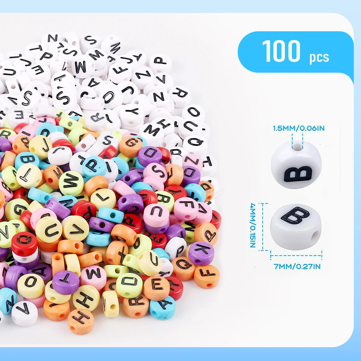 100 Stück flache runde Acryl Alphabet Buchstabenperlen 4x7mm mit Zahlen Stern Herz Perlen für DIY Armband, Halskette und Schmuckherstellung, Bastelmaterial – Detail 2