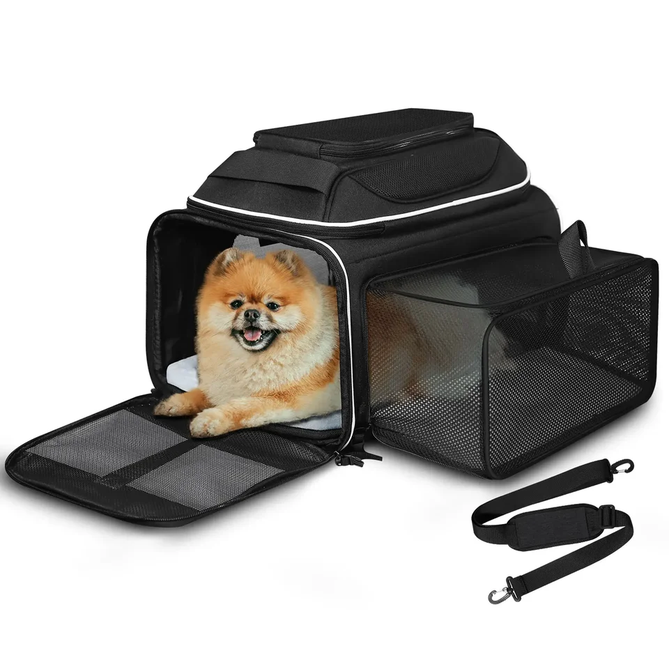 Trasportino Pieghevole Per Cani E Gatti, Approvato Dalle Compagnie Aeree, Con Finestre In Rete E Spazio Extra, Perfetto Per Viaggi E Visite Dal Vet