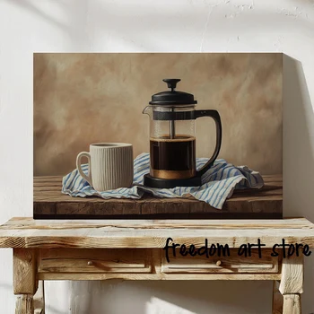 Caffè vintage French Press Cucina Rustico Cafe Cozy Coffee Art Poster Pittura su tela Stampe murali Immagine per la decorazione della casa della stanza 1