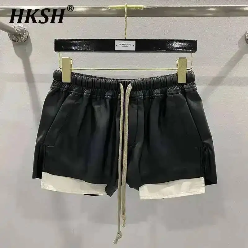 HKSH Women's Tide RO Style PU Leather Shorts Streetwear Fashion Pocket Comfortable New Versatile Dark Chic Y2K Punk Capris H2512