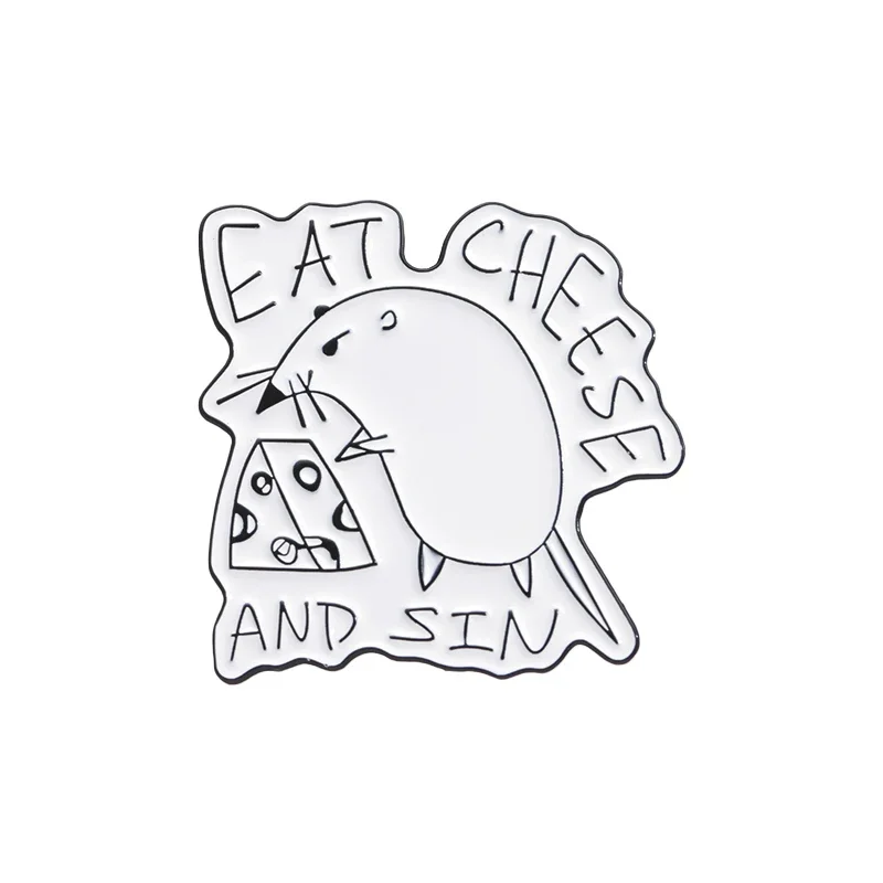 Niedliche Ratte essen Käse und Sünde Brosche Emaille Pins benutzer definierte Cartoon Maus Broschen Rucksack Revers Abzeichen Schmuck Geschenke für Kinder Freunde