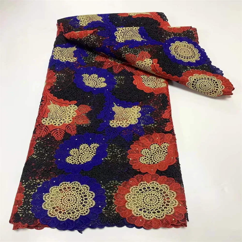 

Guipure Cord Fabric Nigerian Lace Fabric With Stones For Wedding 2022 High Quality African Embroidery Lace French Lace d-0150