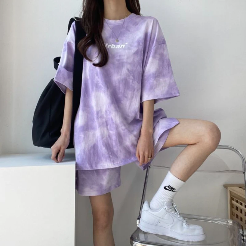 Short Sleeve Shorts Suit Women's New Summer Fashion Casual Sportswear Relaxed Youth Trend Tie-dye Printing Commuter Versatile