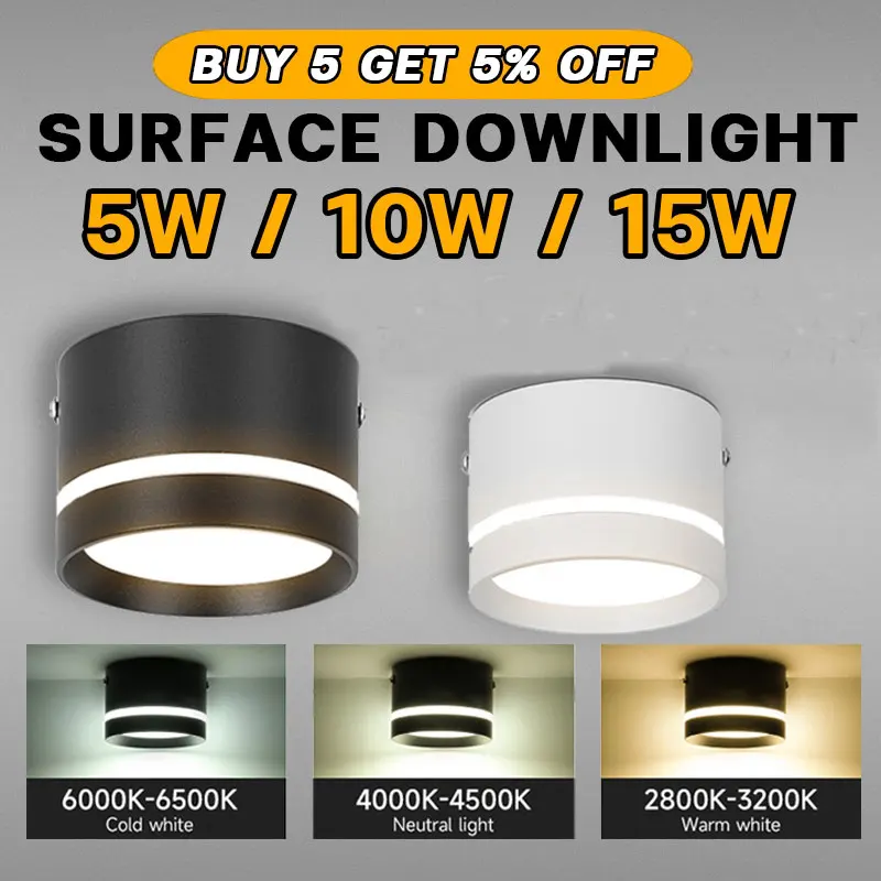 Led Down light Spot Lamp 220V Ceiling Surface Mounted Downlight 5/10/ 15W For Shop Home Kitchen Indoor Bedroom Lighting fixture led downlight