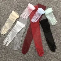 Women Long Sheer Tulle Gloves for Bridal Wedding Accessories Party Transparent Finger Gloves - Image 3