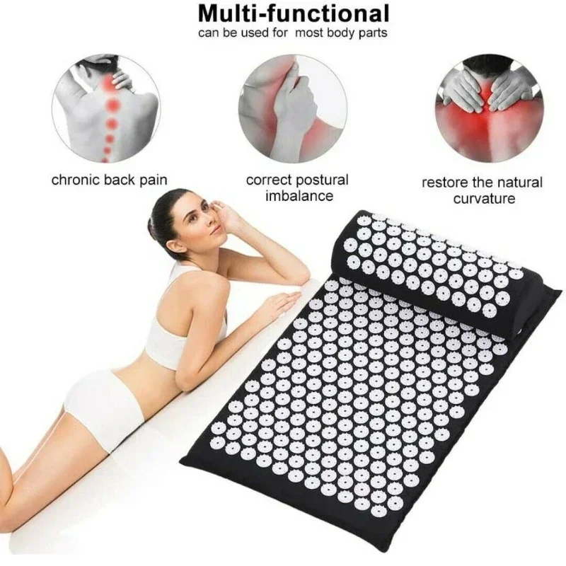 Stress Back Cushion Massage Yoga Mat Back Pain Relief Needle Yoga Massage Mat Acupressure Relieve Pad with Pillow Masajeador