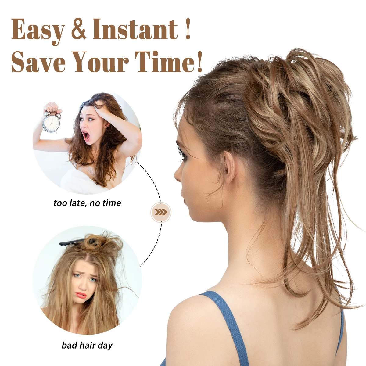 Synthetic Elastic Curly Messy Bun Hairpiece Scrunchie - Black, Blonde, Brown Natural Faux Hair Chignon Band Updo
