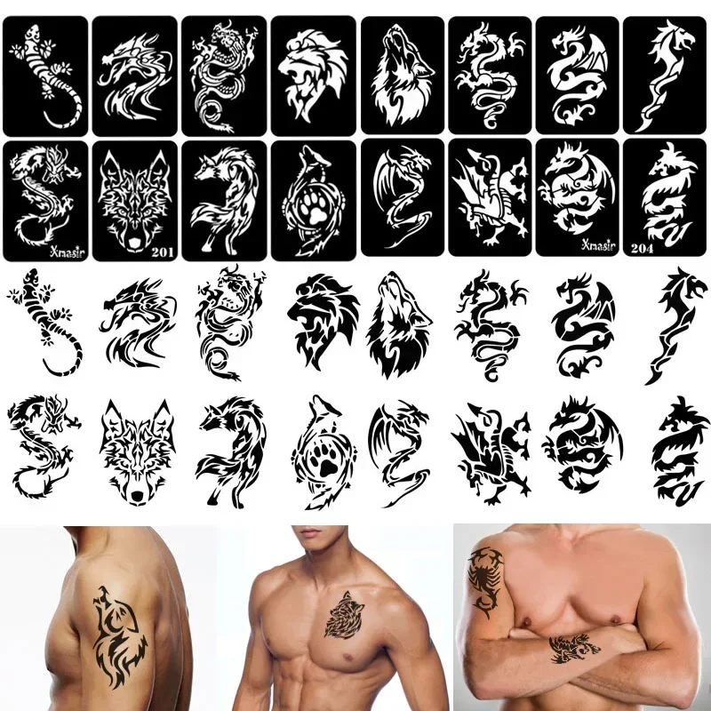 Reusable Airbrush Stencils for Fake Tattoo Body Dragon Wolf Butterfly Henna henna tattoo stencils