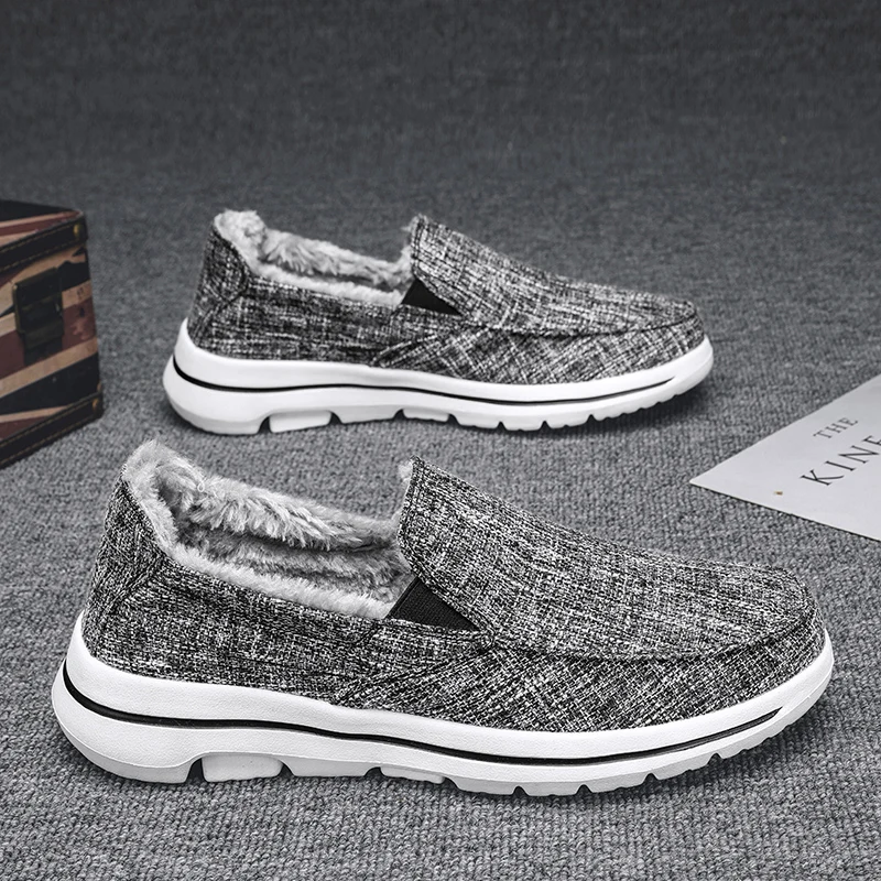 

Plus Big Size 50 51 52 Slip On Canvas Shoes Men Winter Plush Warm Non-Leather Casual Shoes Mocassin Homme Moccasins Hombre