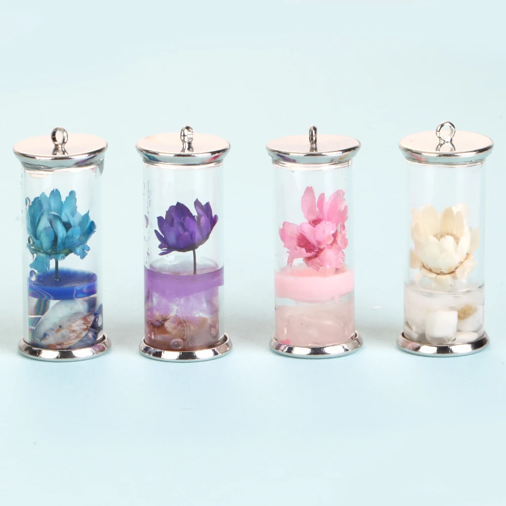 3pcs 14x34mm zufällige getrocknete Blume Pflanze Glasflasche Charms Anhänger für Schmuck machen Ergebnisse DIY Armband Ohrring Zubehör – Detail 11
