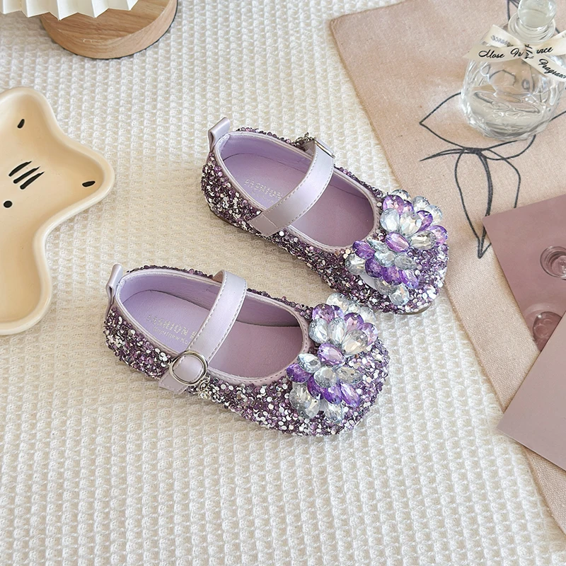 New Luxury Girl Shoes Spring Autumn Shallow Children Fashion Princess Ballet Shoes Sequins Rhinestone Kids Wedding Party Shoes