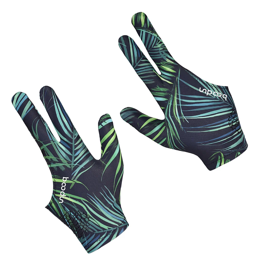 

1pc 3 Fingers Glove High Elastic Anti-slip Billiards Glove Breathable Snooker Glove (Leaves)