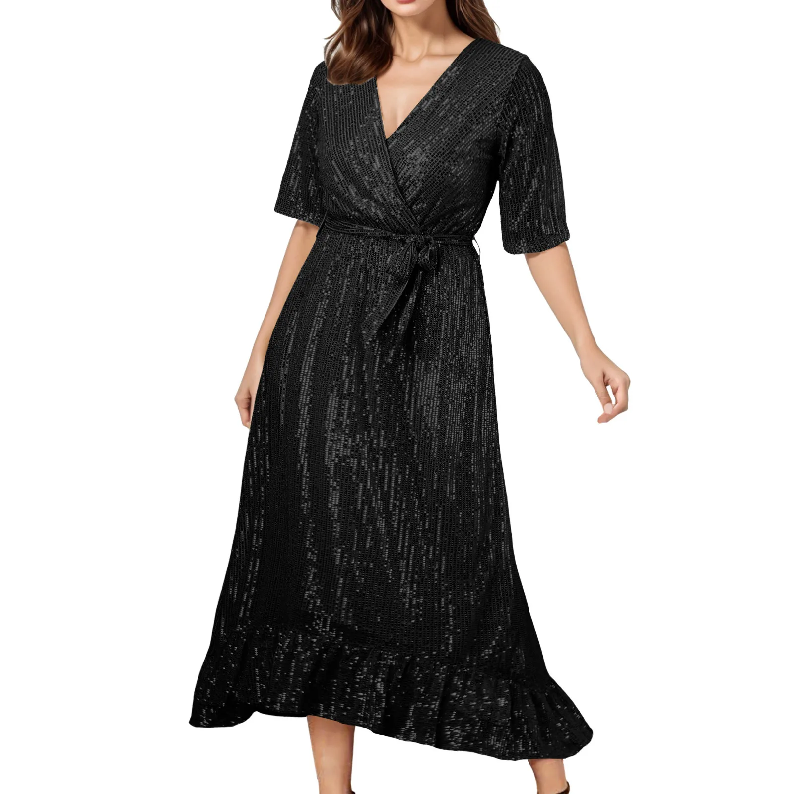 

Женское винтажное платье с поясом на резинке