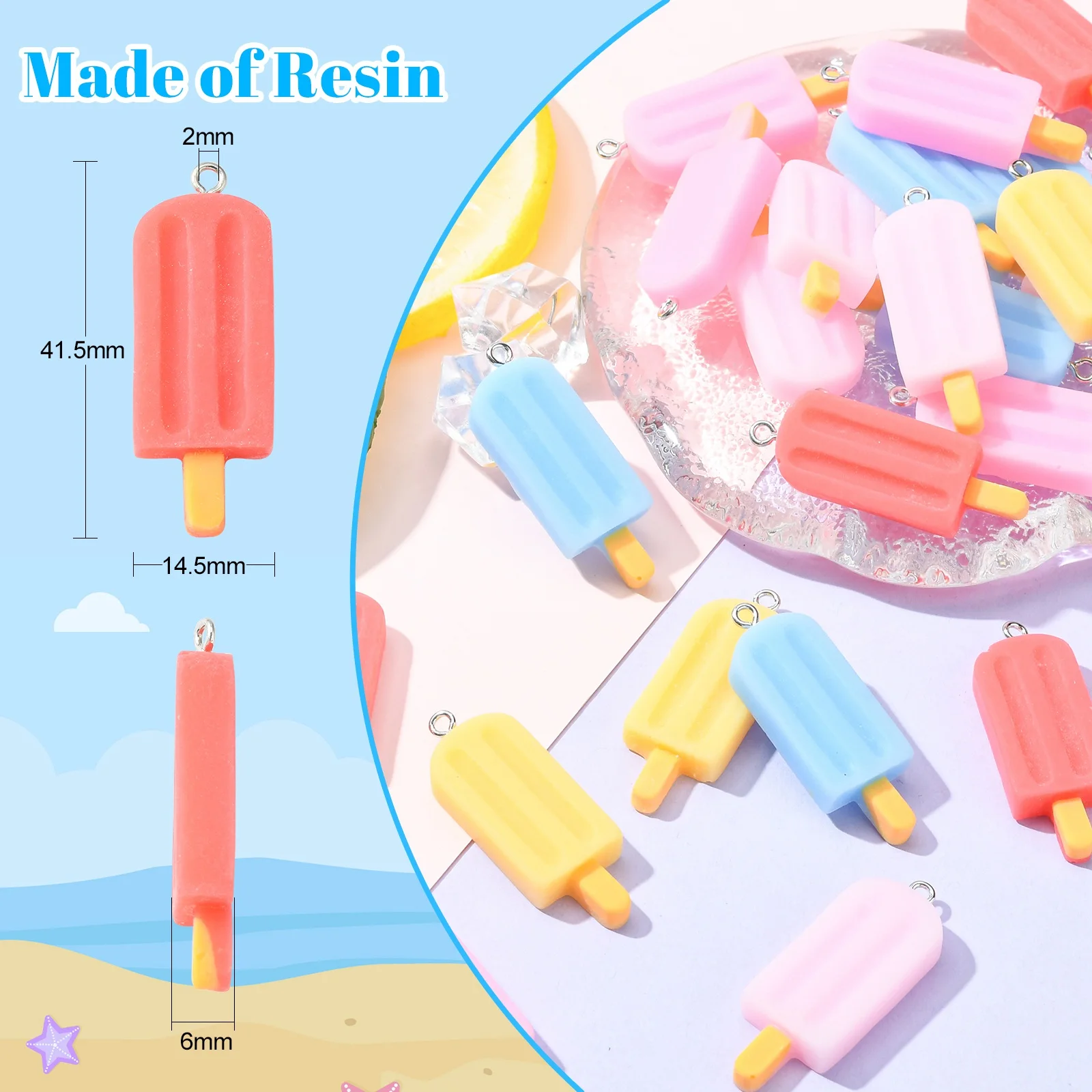 40Pcs 5 Colors Ice Lolly Flatback Charms Imitation Food Snack Pendants Cute Ice Cream Charms for Jewelry Making Accessories