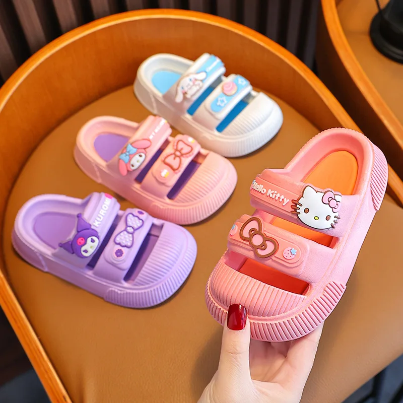 

Kawaii Sanrio Kuromi Hello Kitty Melody Summer Children's Slippers Cute Anime Cartoon Y2K Parent-Child Slippers Seaside Sandals